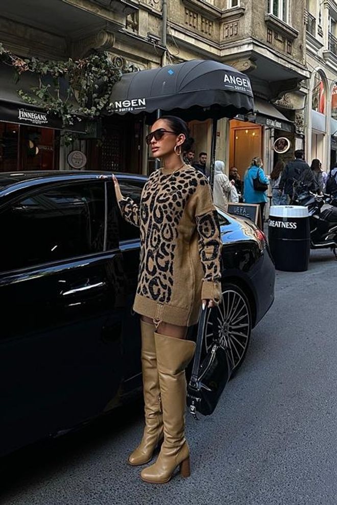 Sobe Istanbul Pullover Mit Leopardenmuster Und Zerrissenen Details Cameş Großhandelskleidung Lässig
