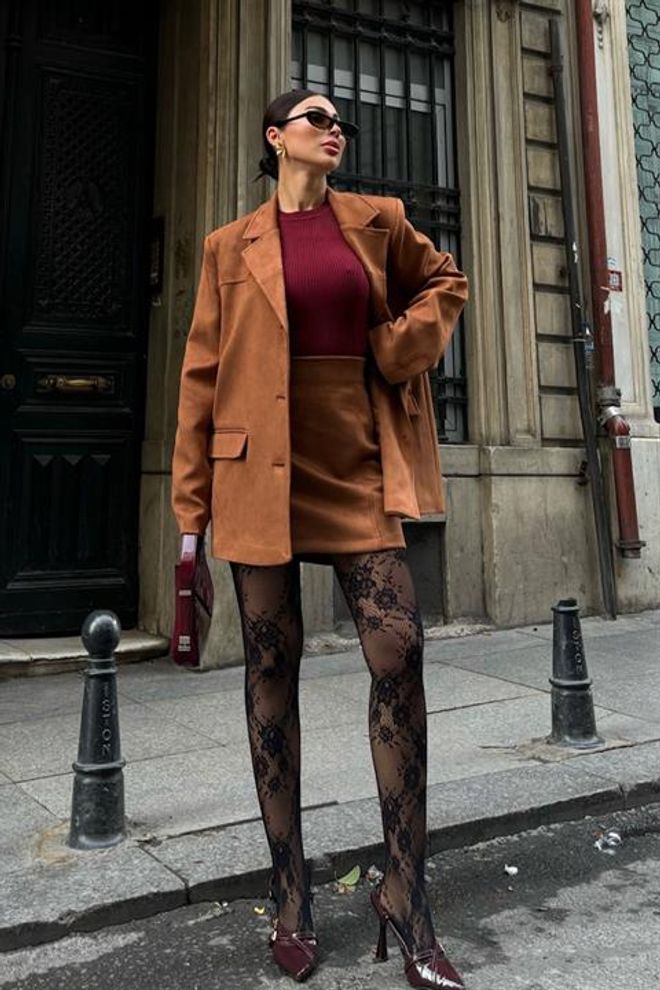 Sobe Istanbul Σετ Φούστα Από Υφασμα Suede Stylish Camel Χονδρικό εμπόριο ενδυμάτων Κομψό