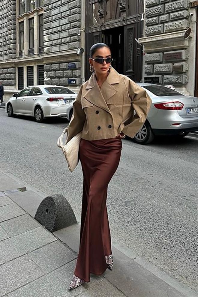 Sobe Istanbul Jupe Longue En Satin Marron Vêtements en gros 5