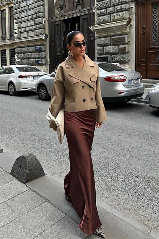 Sobe Istanbul Jupe Longue En Satin Marron Vêtements en gros Soirée