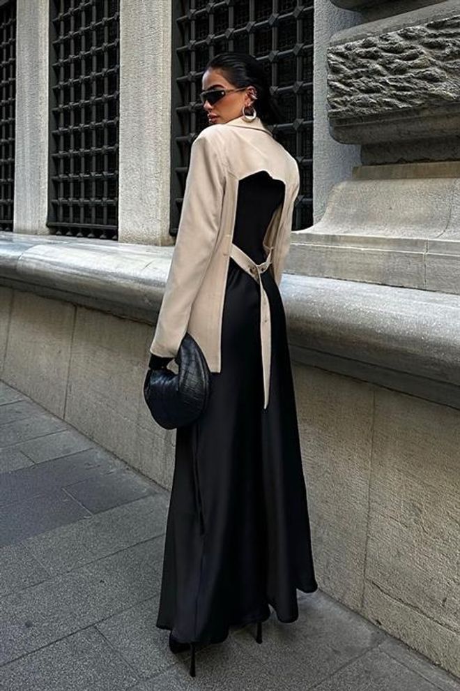 Sobe Istanbul Jupe Longue En Satin Noir Vêtements en gros 4