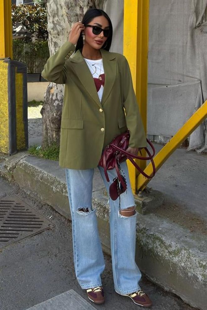 Sobe Istanbul Giacca Blazer Con Bottoni Dorati Cachi Abbigliamento all'ingrosso Casuale