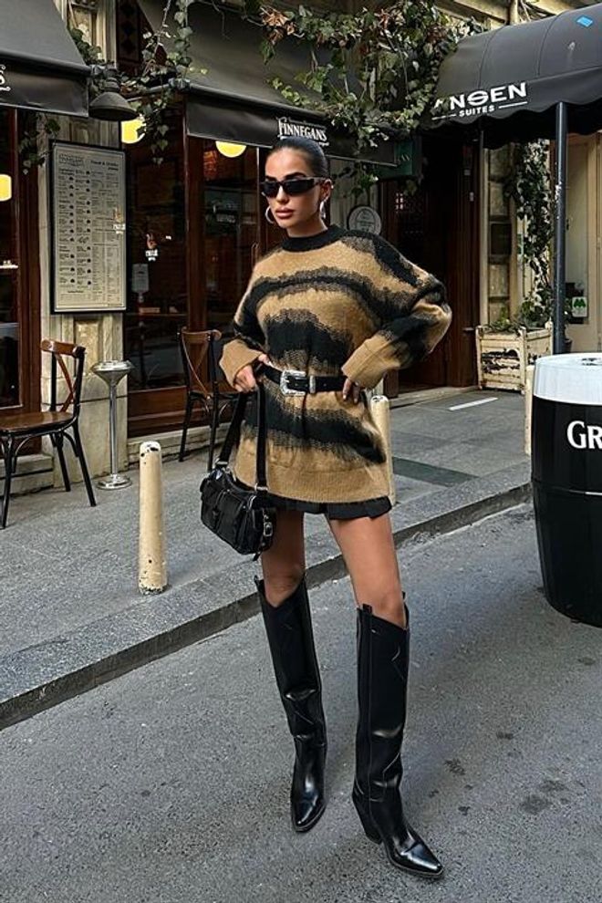 Sobe Istanbul Geçiş Detaylı Şardonlu Kazak Camel & Siyah Toptan Giyim Gündelik