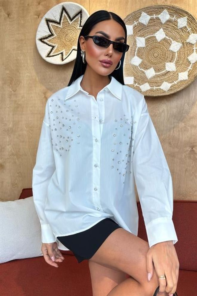 Sobe Istanbul Camicia In Popeline Con Borchie Di Pietre Di Cristallo Abbigliamento all'ingrosso Elegante