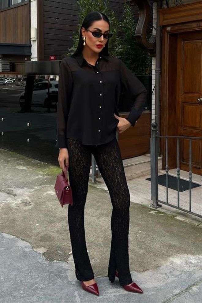Sobe Istanbul Camicia Fluida Con Dettaglio Trasparente Abbigliamento all'ingrosso Formale