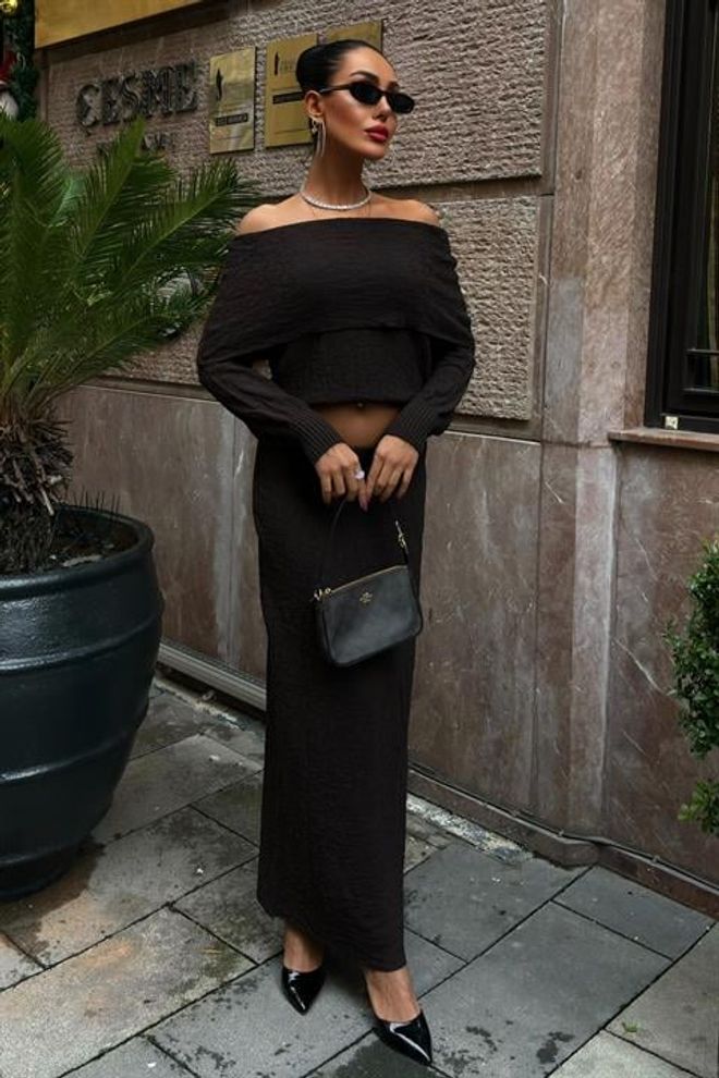 Sobe Istanbul Sukne S Golierom Madonna Hnedá Veľkoobchod s oblečením Elegantný