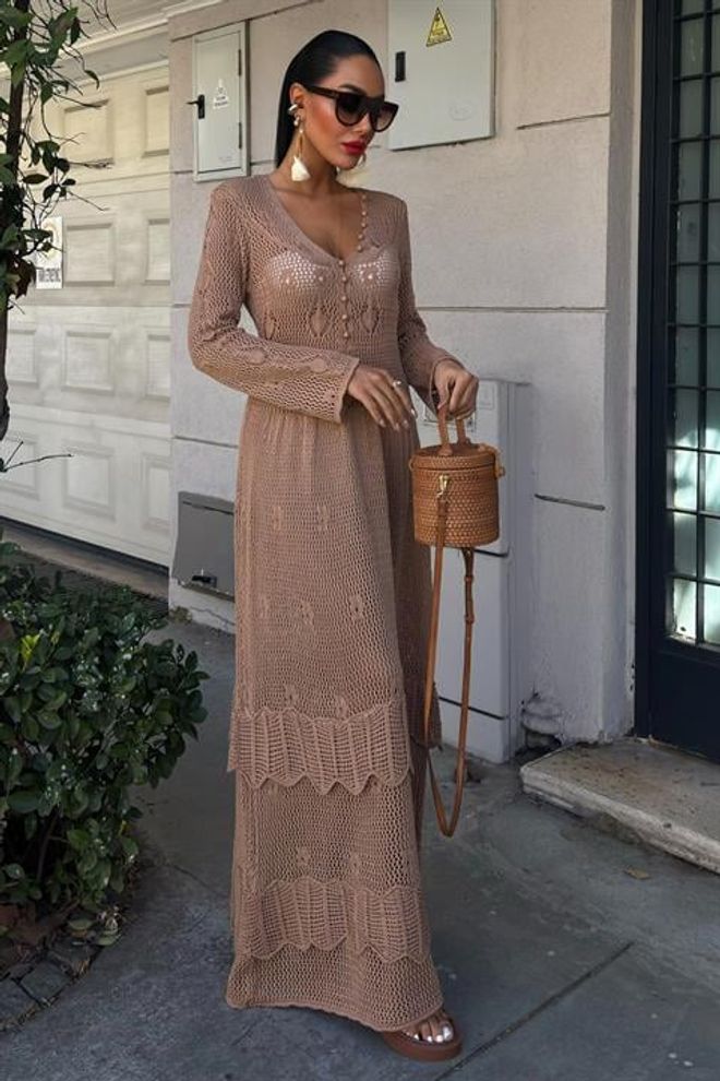 Sobe Istanbul Ethnisches Kleid Mit Knopfdetail Und Bodenrock Großhandelskleidung Lässig