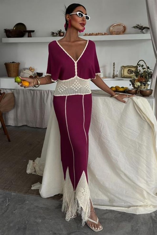 Sobe Istanbul Abito In Maglia Con Scollo A V Con Motivo In Pizzo Abbigliamento all'ingrosso Casuale