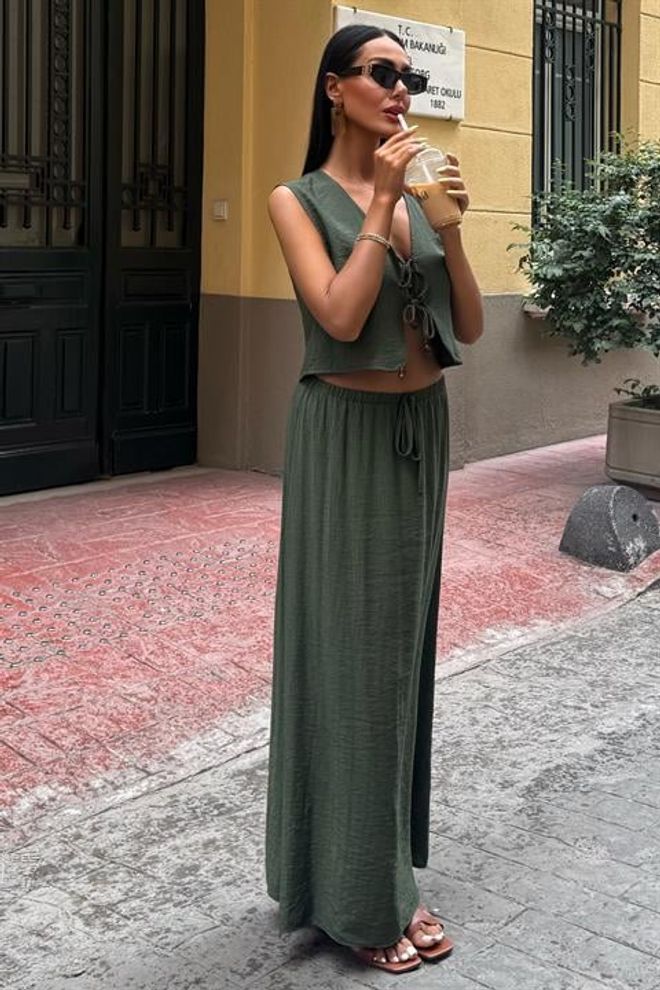 Sobe Istanbul Κοστούμι Μακρύ Φούστα Με Γιλέκο Μπροστά Χονδρικό εμπόριο ενδυμάτων Casual