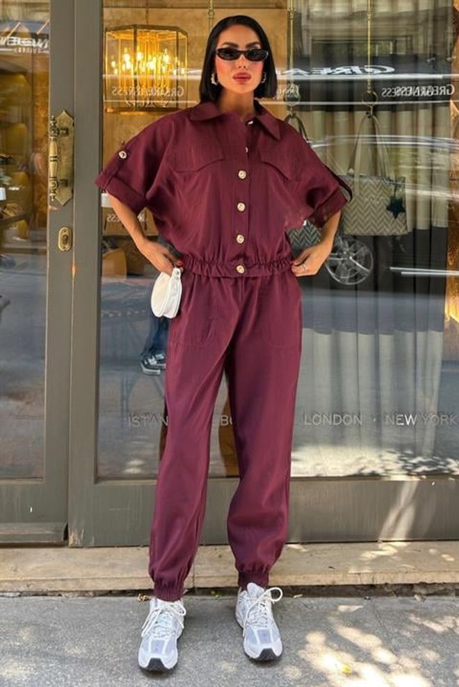 Sobe Istanbul Set Bordeauxrood Casual Streetwear Sport Groothandel Kleding Casual