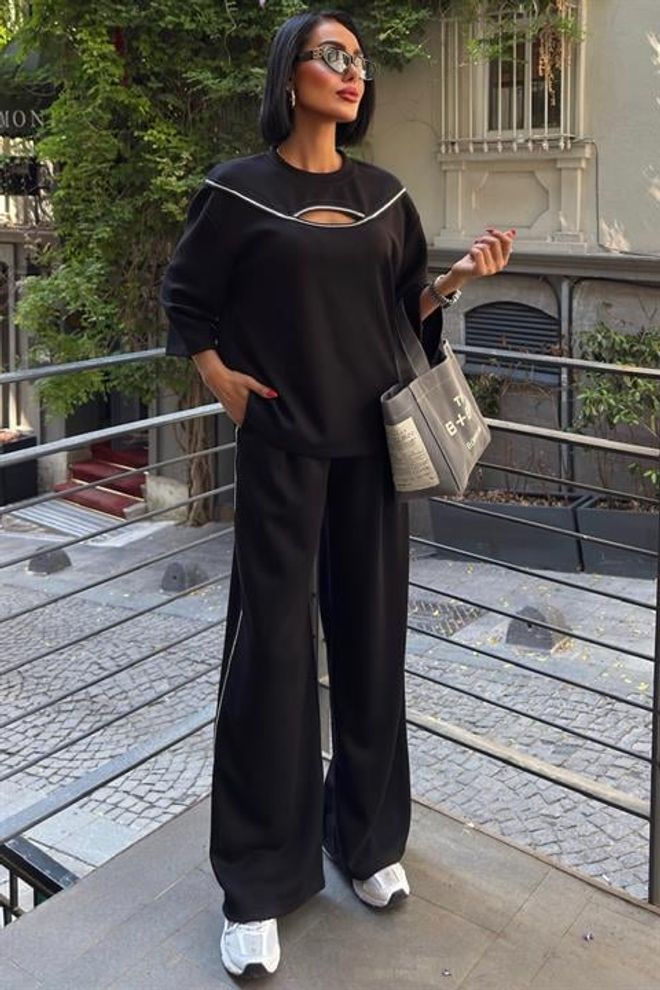 Sobe Istanbul Czarny Komplet Z Eleganckimi Spodniami Palazzo Hurtowa sprzedaż odzieży Casual