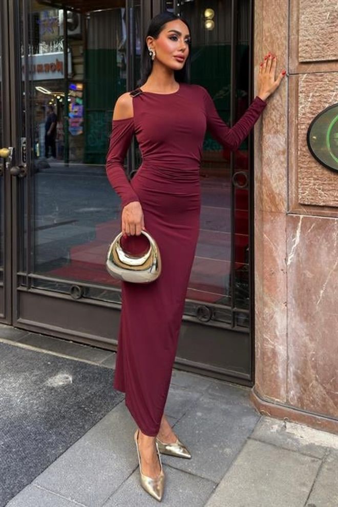 Sobe Istanbul Vestido Rojo Clarete Elegante Formal Maxi Vaina Ropa al por mayor Sexy
