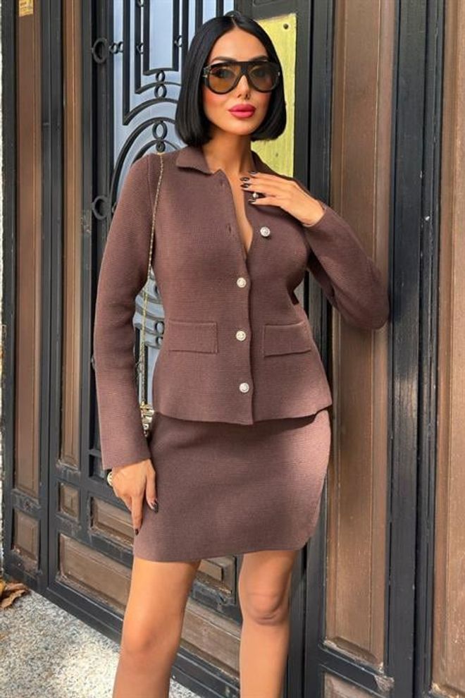 Sobe Istanbul Brown Elegant Bodycon Mini Skirt Set Wholesale Clothing Casual