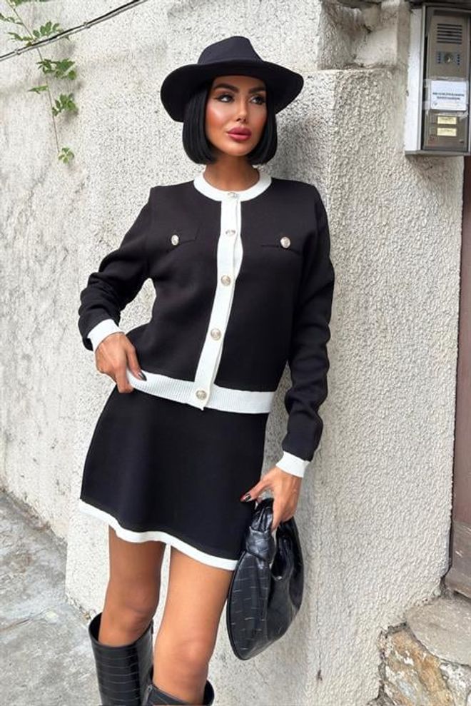 Sobe Istanbul Elegant Black Set With Pencil Mini Skirt Wholesale Clothing Vintage