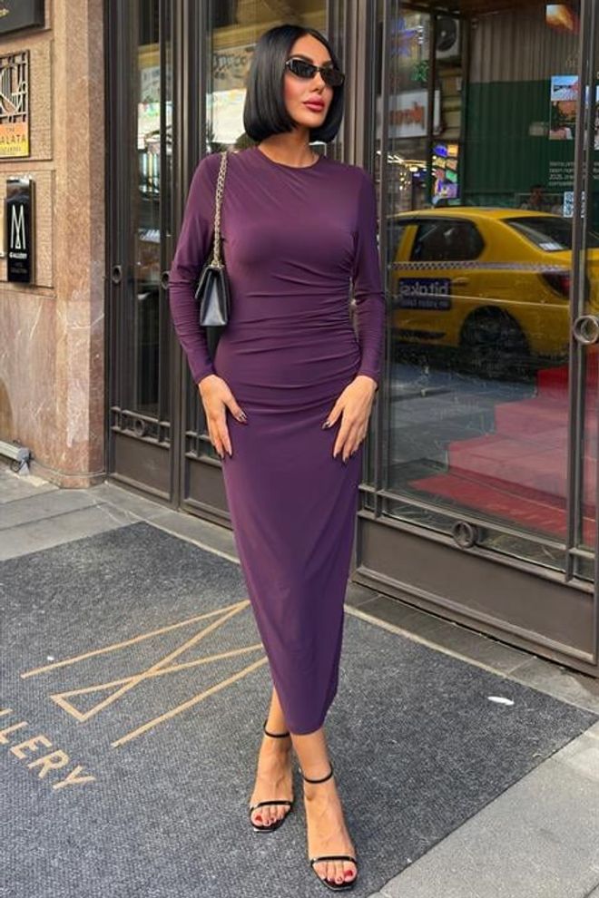 Sobe Istanbul Viola Elegante Sexy Formale Glamour Vestito Bodycon Abbigliamento all'ingrosso Sexy