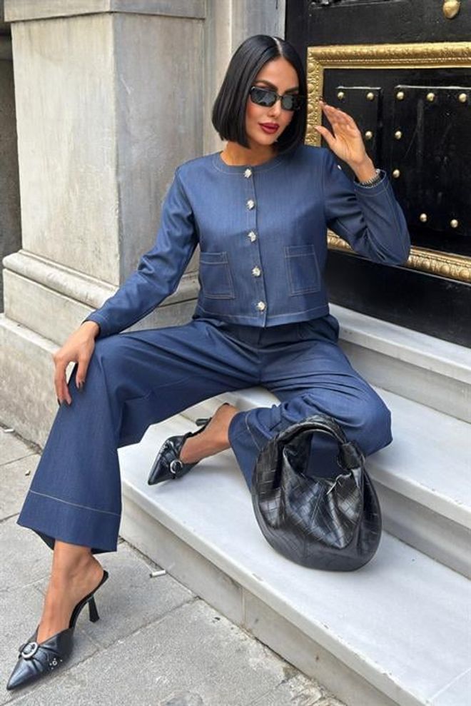 Sobe Istanbul Blue Elegant Set With Patch Pocket And Palazzo Pants Χονδρικό εμπόριο ενδυμάτων undefined