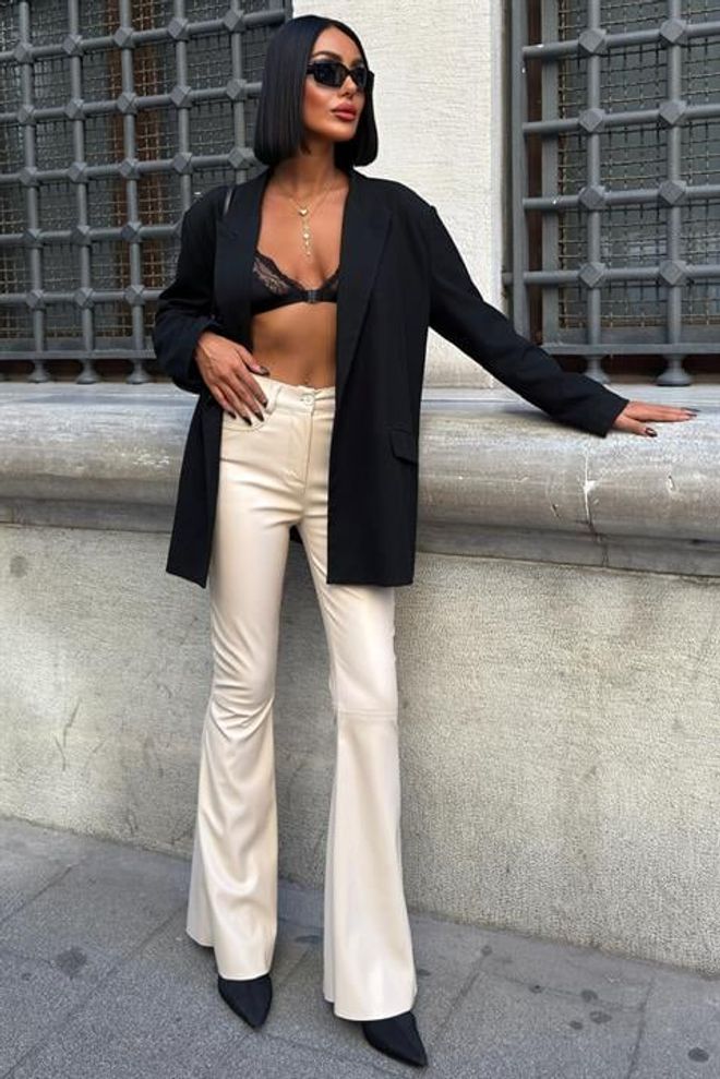 Sobe Istanbul Calças Bege Bootcut Flare Com Cintura Alta Roupas por atacado Sensual