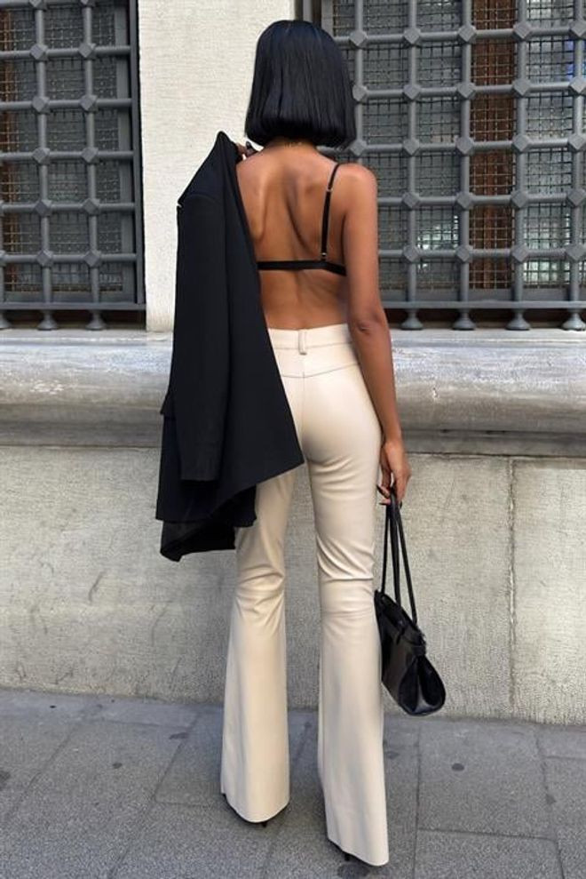 Sobe Istanbul Calças Bege Bootcut Flare Com Cintura Alta Roupas por atacado Primavera