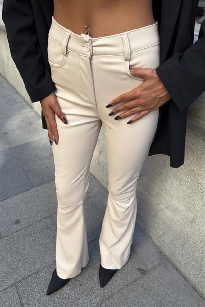 Sobe Istanbul Calças Bege Bootcut Flare Com Cintura Alta Roupas por atacado Outono