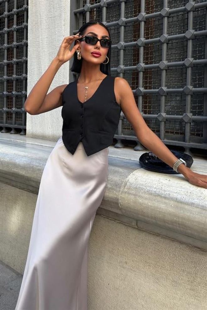 Sobe Istanbul Jupe Sirène Maxi Beige Élégante Taille Haute Vêtements en gros Polyester