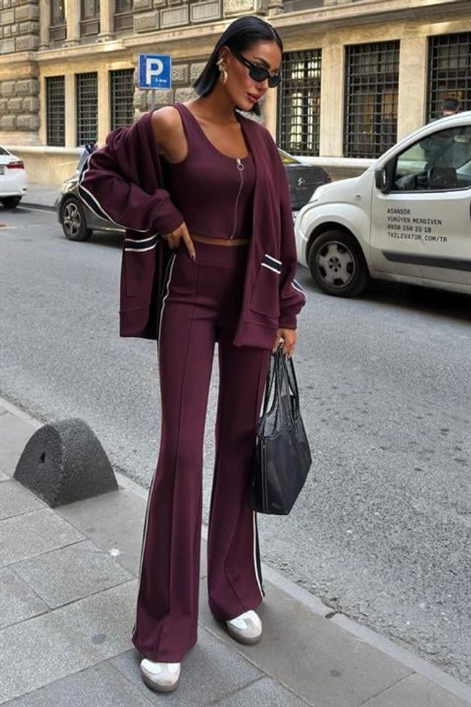 Sobe Istanbul Ensemble Décontracté Sport Rouge Bordeaux Vêtements en gros Automne