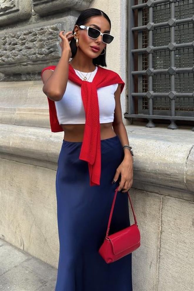 Sobe Istanbul Bleu Marine Décontracté Sport Sexy Élégant Maxi Jupe Fine À Bretelles Maxi Taille Haute Vêtements en gros Lounge