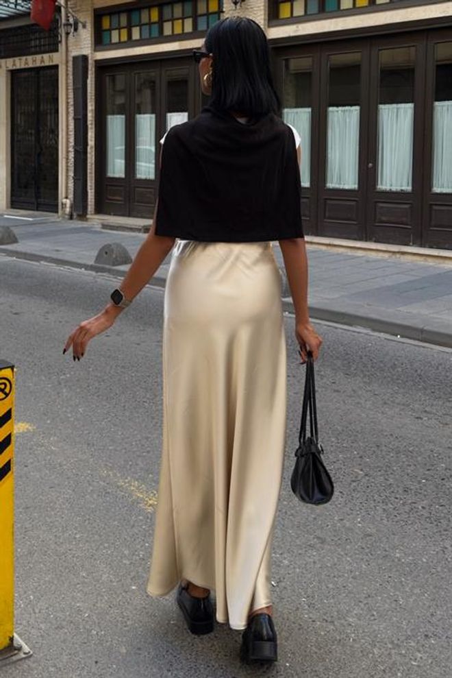 Sobe Istanbul Jupe Slip Maxi Beige À Taille Moyenne Décontracté Et Élégante Vêtements en gros Automne