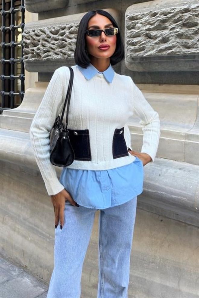 Sobe Istanbul White Polo Neck Casual Sweater Wholesale Clothing Casual