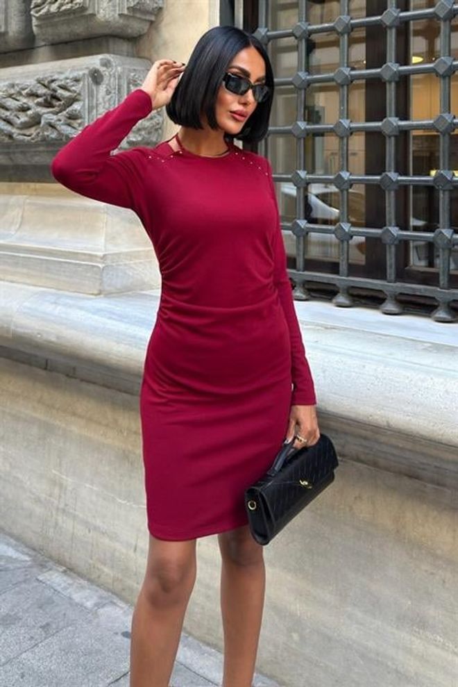 Sobe Istanbul Roșu Bordo Elegant Draperie Rochie Îmbrăcăminte cu ridicata Sexy