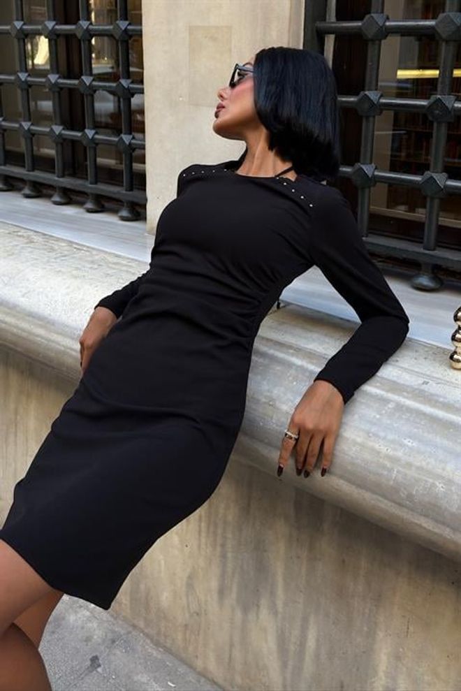 Sobe Istanbul Vestito Nero Sexy Elegante Formale Glam Mini A Guaina Abbigliamento all'ingrosso Formale