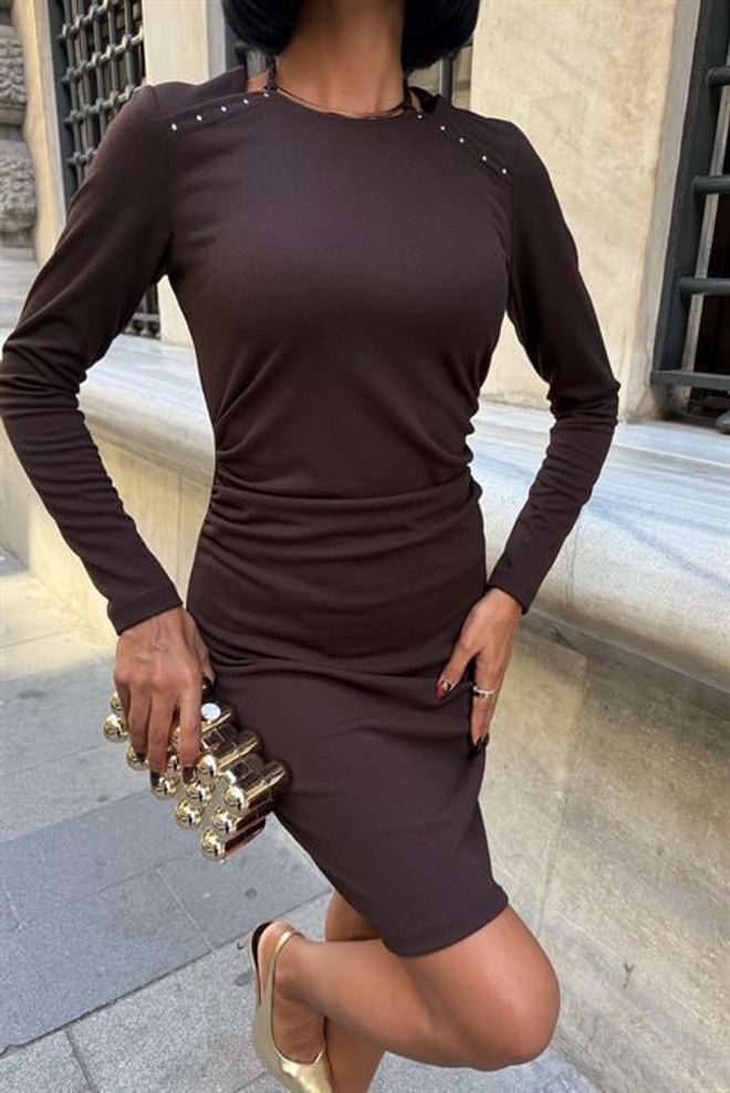 Sobe Istanbul Vestito A Guaina Formale Elegante Marrone Abbigliamento all'ingrosso Sexy