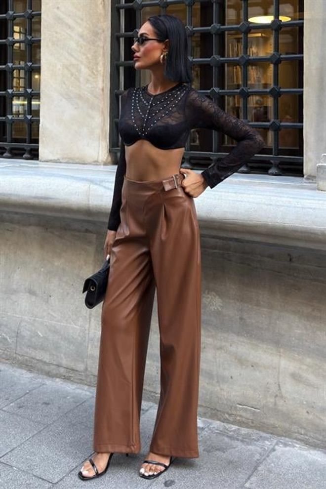 Sobe Istanbul Pantaloni Palazzo Maro Cu Talie Înaltă Și Crac Larg Îmbrăcăminte cu ridicata Casual