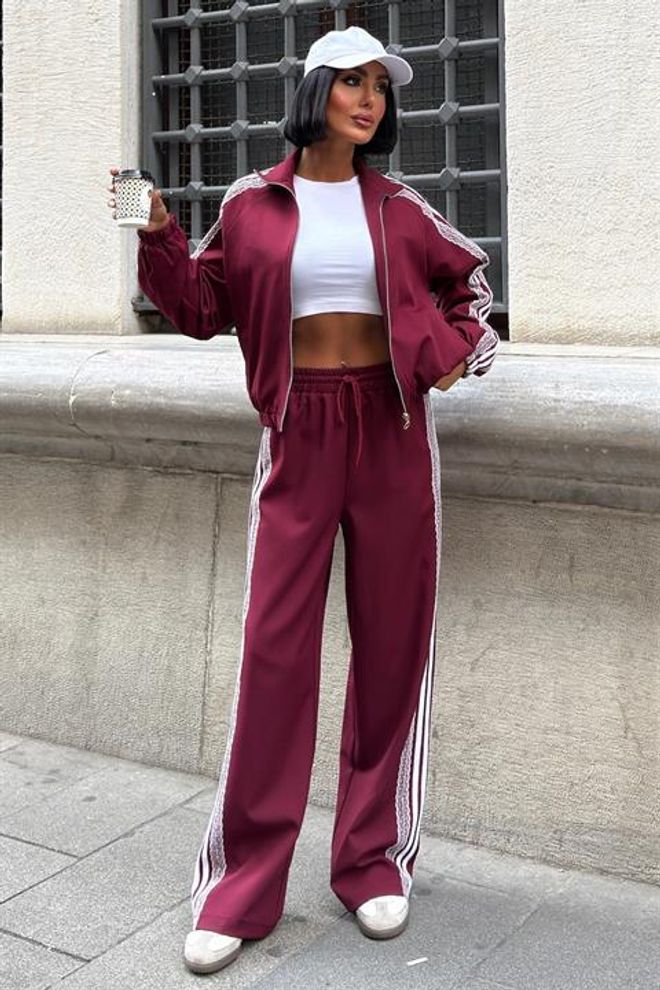 Sobe Istanbul Conjunto Rojo Clarete Deportivo Casual Streetwear Con Cremallera Ropa al por mayor Casual