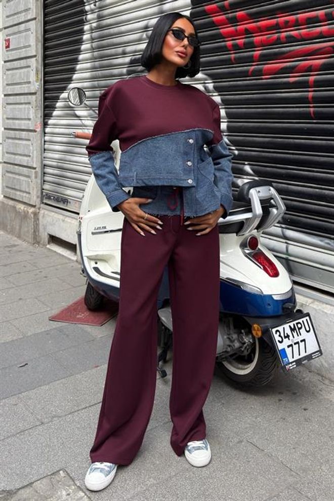Sobe Istanbul Set Bordo Crvena Ležerni Ulična Moda Palazzo Veleprodaja odjeće Ležerni
