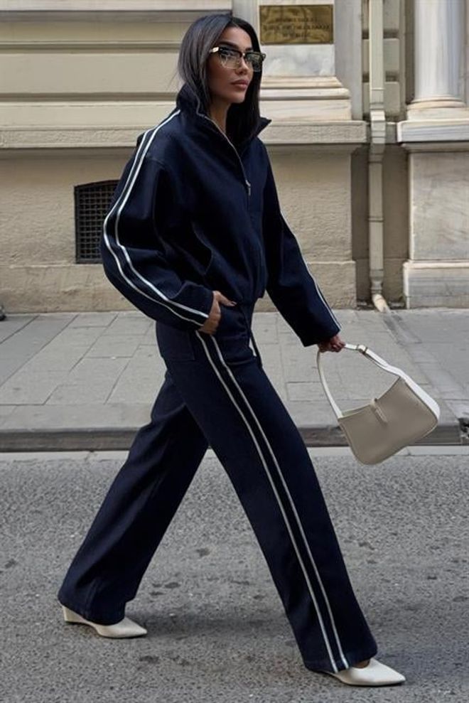 Sobe Istanbul Conjunto Azul Marino Elegante Oversized Palazzo Ropa al por mayor Casual