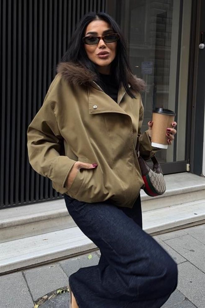 Sobe Istanbul Khaki Bomber Jacket With Hooded Collar Wholesale Clothing Casual