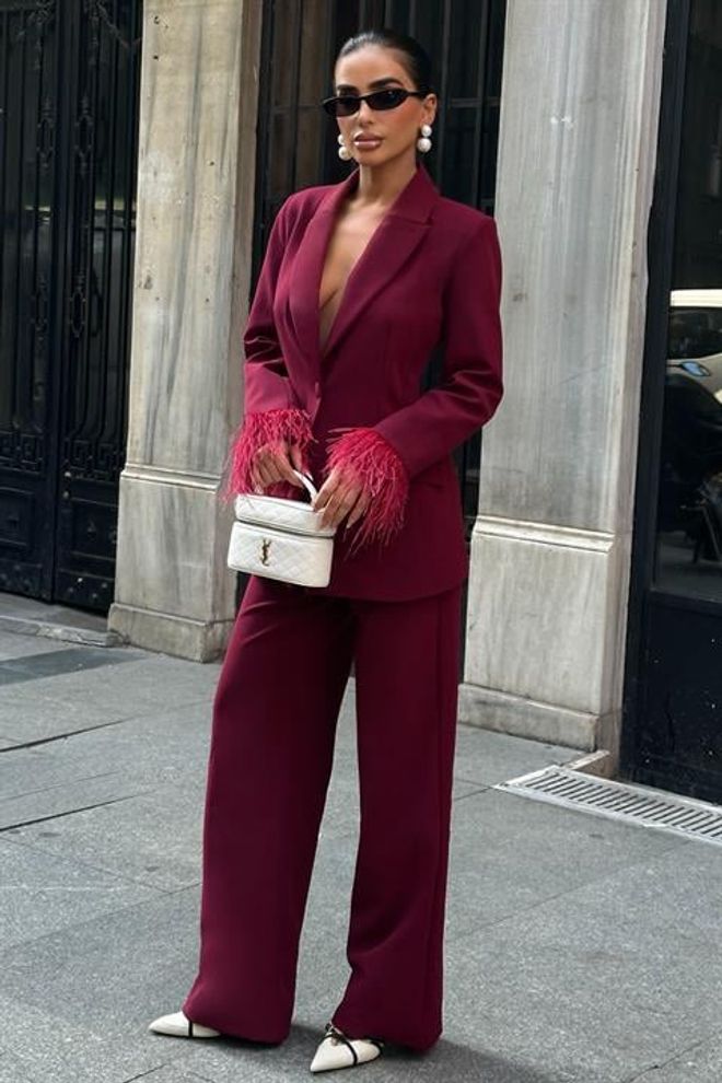 Sobe Istanbul Поставил Бордовый Красный Элегантный Формальный Гламурный Оптовая продажа одежды Формальный