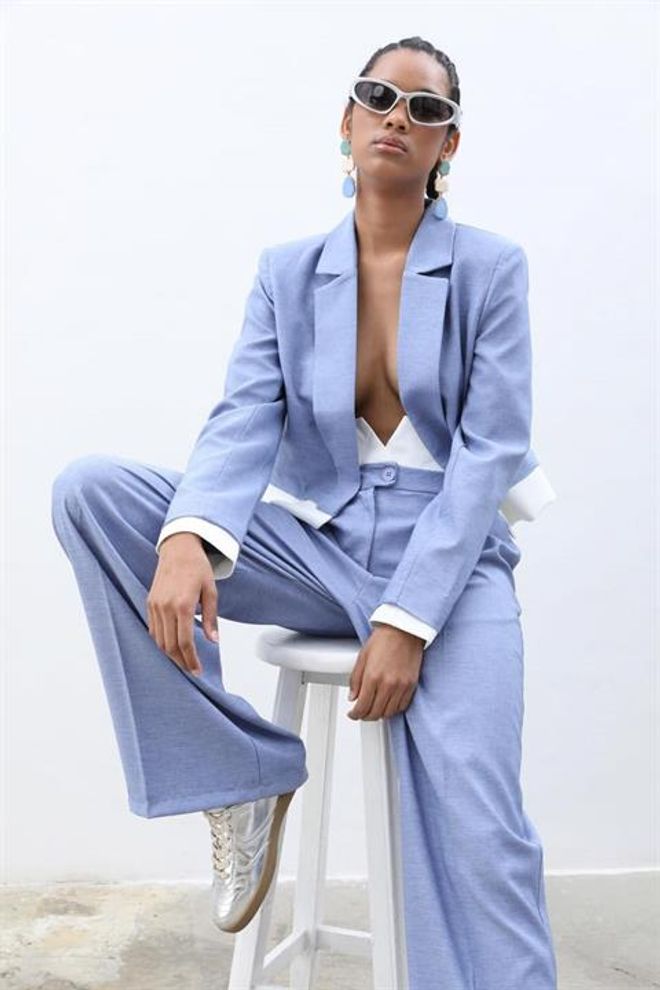 Sobe Istanbul Blue Mini Blazer Dress With Notched Neck Wholesale Clothing Casual