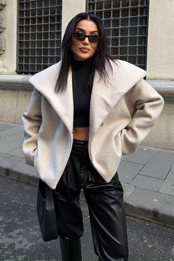 Sobe Istanbul معطف بيج مقاس كبير بصف واحد ملفوف ملابس بالجملة غير رسمي