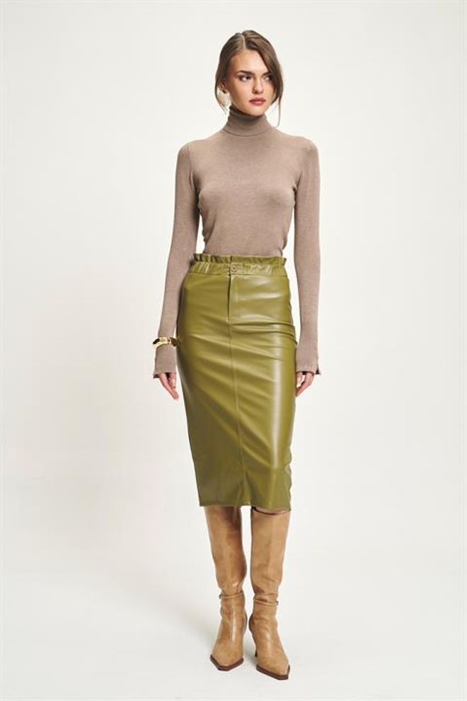 Sobe Istanbul Fustă Creion Midi Verde Elegantă Cu Talie Înaltă Îmbrăcăminte cu ridicata Sexy