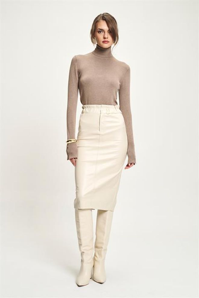 Sobe Istanbul Fustă Creion Midi Bej Elegantă Formală Talie Înaltă Îmbrăcăminte cu ridicata Conservator