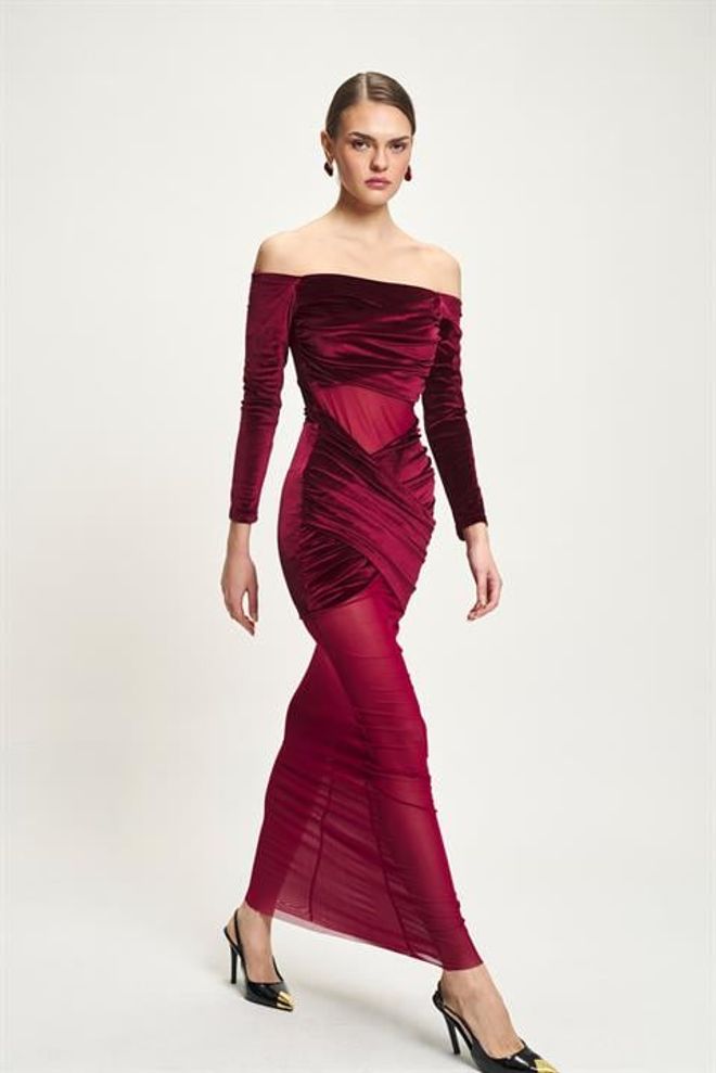 Sobe Istanbul Бордо Црвена Секси Елегантан Омотач Хаљина Велепродаја одеће Секси