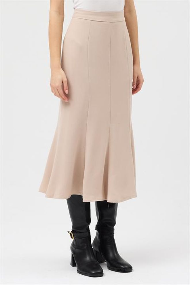 Sobe Istanbul Saia Midi Bege Elegante Rodada Roupas por atacado Modesto
