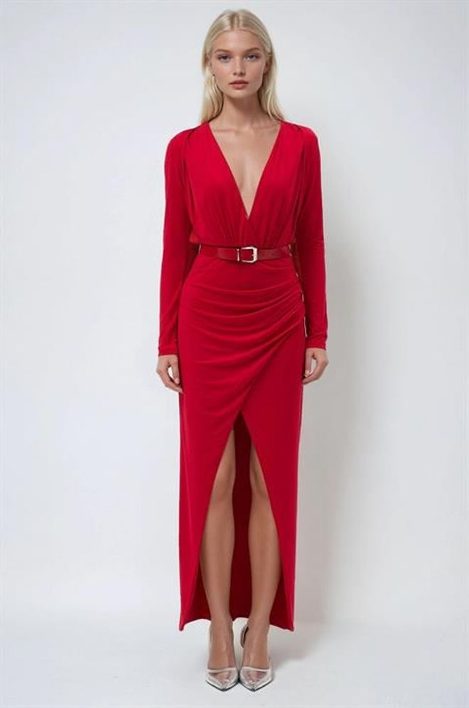 Sobe Istanbul Roșu Sexy Elegant Formal Glam Rochie Petrecută Cu Mâneci Lungi Îmbrăcăminte cu ridicata Sexy