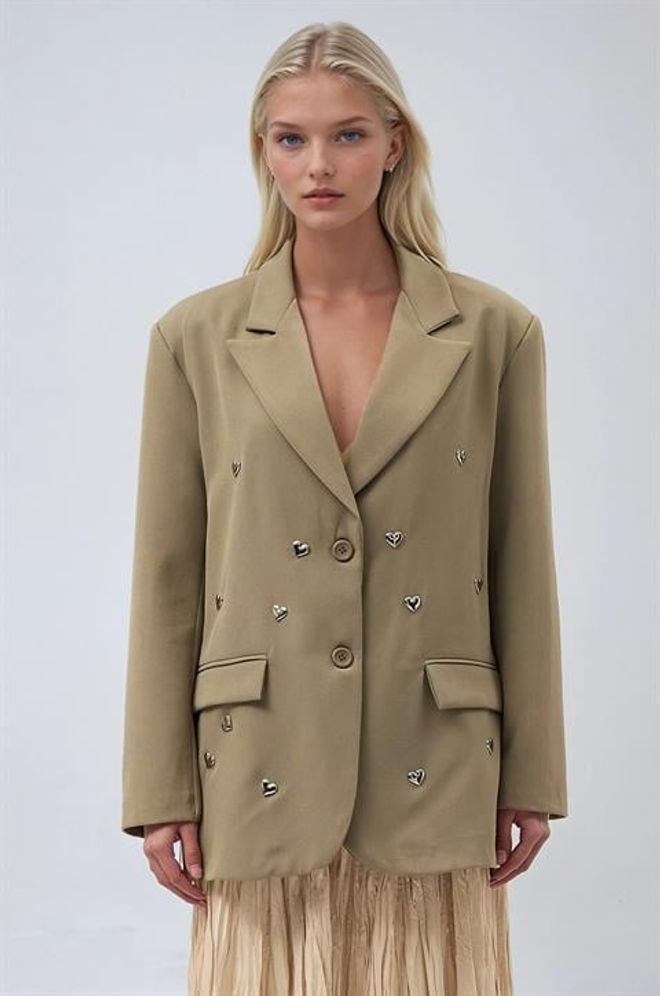 Sobe Istanbul الكاكي السترة الأنيقة بمقاس كبير مع زر واحد ملابس بالجملة غير رسمي