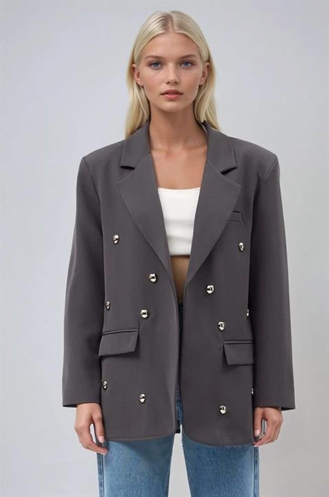 Sobe Istanbul السترة الرمادي السترة مزدوجة الصدر ملابس بالجملة غير رسمي