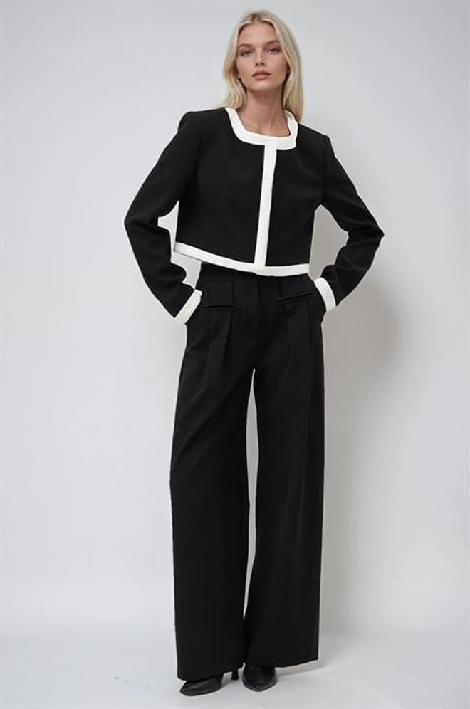 Sobe Istanbul Set Formal Elegant Negru Cu Pantaloni Palazzo Cu Picior Larg Îmbrăcăminte cu ridicata Casual