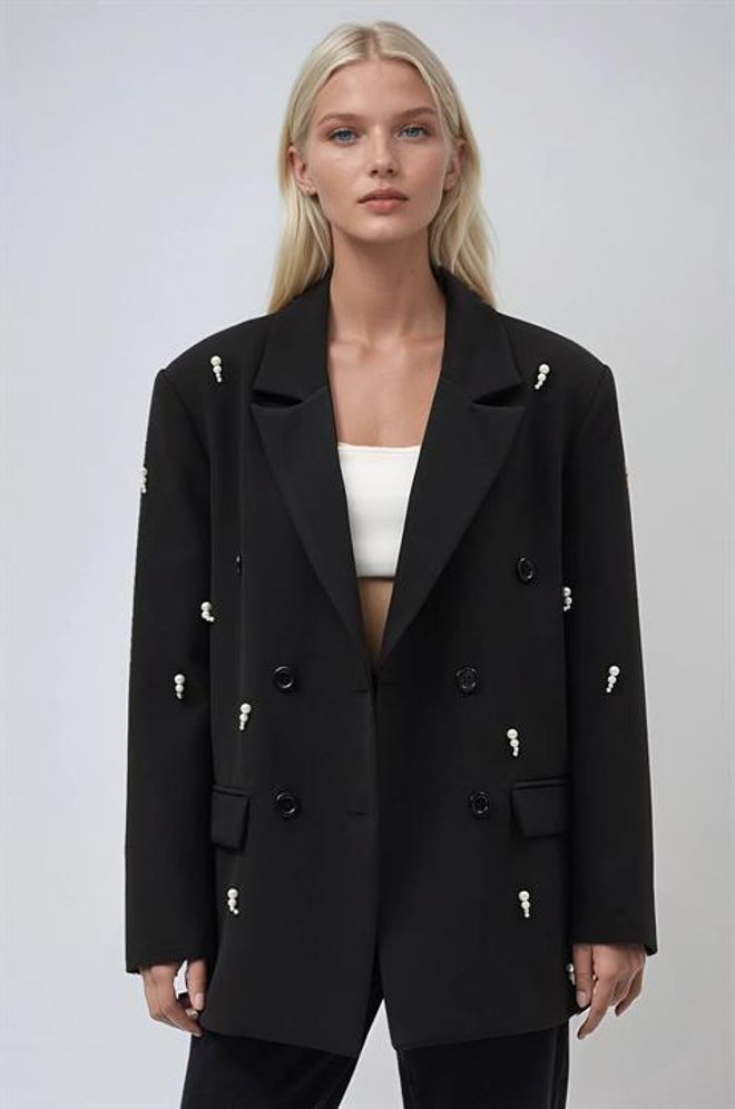 Sobe Istanbul Preto Blazer Double Breasted Jaqueta Roupas por atacado Casual