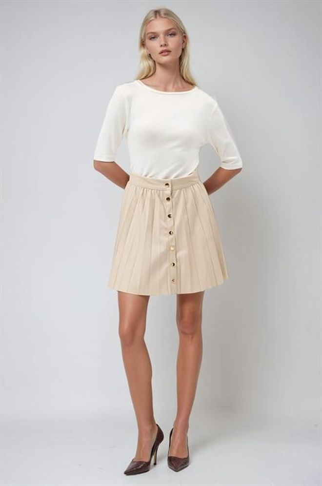 Sobe Istanbul Falda Plisada Mini Beige De Cintura Alta Ropa al por mayor Casual