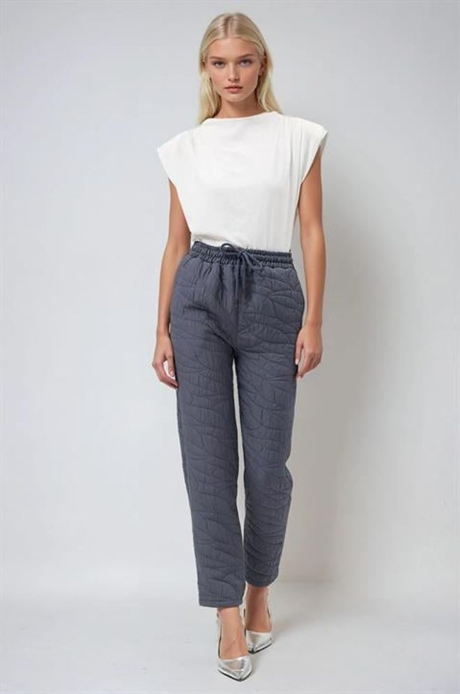 Sobe Istanbul Sive Prošivene Jogger Hlače S Visokim Strukom Veleprodaja odjeće Ležerni